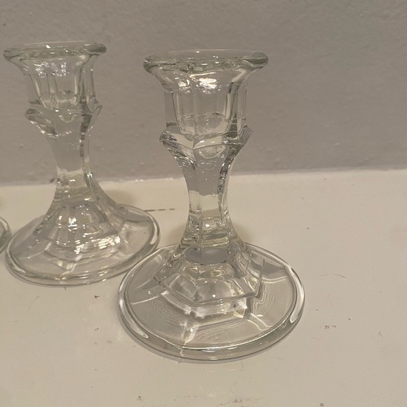 Vintage Clear 4.25” Glass Candlesticks- Set of 4 - Picture 3 of 10